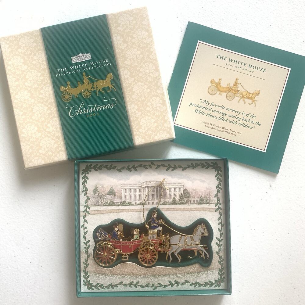 2001 WHITE HOUSE Christmas Ornament Historical Association Carriage Johnson EUC